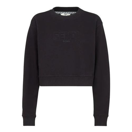 FENDI/芬迪 女士黑色棉質(zhì)圓領(lǐng)長袖短運動衫衛(wèi)衣FS7427AHLTF0GME