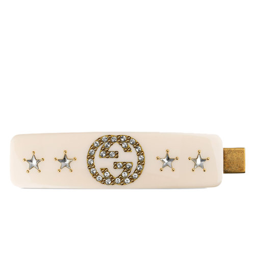 GUCCI/古馳  乳白色樹脂雙G圖案水晶發(fā)卡630703I47728588