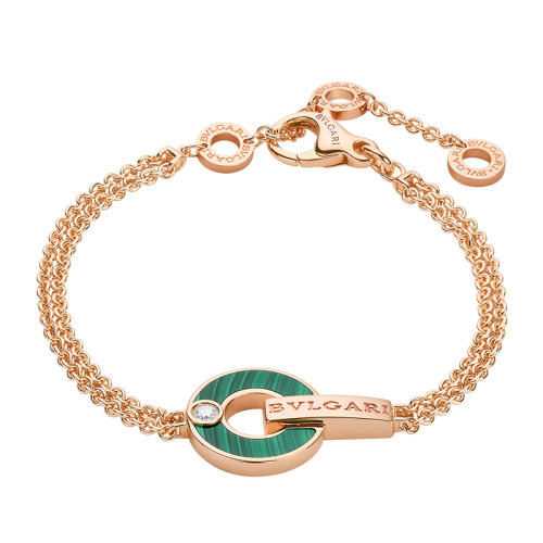BVLGARI/寶格麗  BVLGARI BVLGARI系列 18k金玫瑰金鑲嵌孔雀石鉆石鏤空手鏈357562