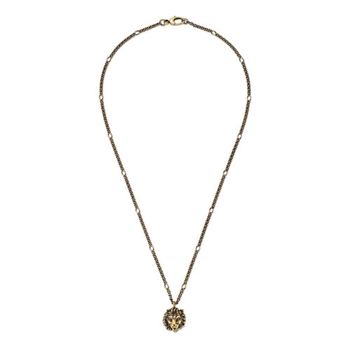 GUCCI/古馳  金色金屬獅子頭吊墜項鏈410673I46008233