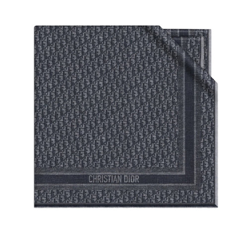 DIOR/迪奧 22年早春新款 女士深灰色羊絨和亞麻混紡老花印花流蘇圍巾披肩21DOB140I060_C850