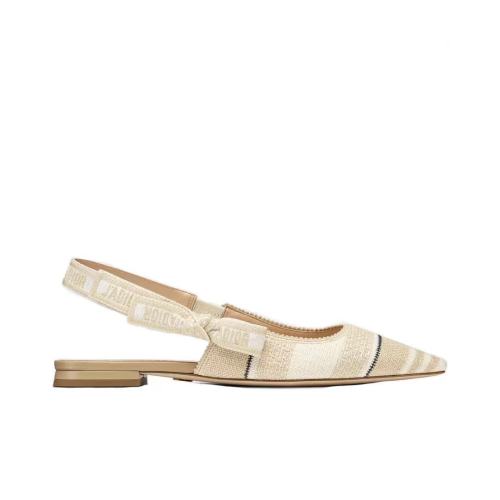 DIOR/迪奧 新款米色棉質(zhì)刺繡條紋圖案芭蕾鞋KCB660 STE 16T【主推】 女鞋