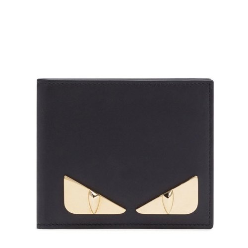 FENDI/芬迪  新款 男士黑色小牛皮錢(qián)包 正面飾有Bag Bugs金屬圖案7M0169SQPF0KUR