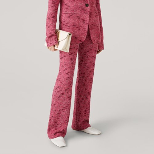 St.John/盛薔紅色粗花呢針織直筒西裝長褲女士休閑褲K811072