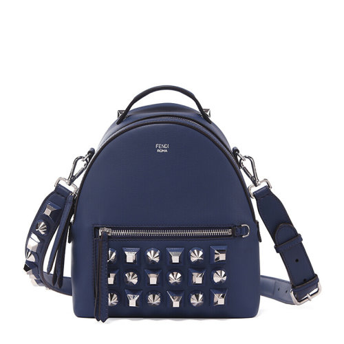 FENDI/芬迪 女士海藍(lán)色牛皮時(shí)尚鉚釘裝飾可拆卸肩帶單肩包斜挎包手提包女包 8BT281-SH3-F0KR1