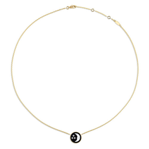 DIOR/迪奧 新款高級珠寶ROSE CéLESTE系列 18K金鑲嵌鉆石珍珠母貝和瑪瑙 日月交替可翻轉(zhuǎn)雙面項鏈