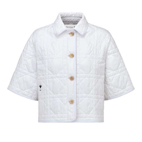 DIOR/迪奧 22年早春新款 女士白色滌綸絎縫塔夫綢科技面料超大藤格紋圖案短袖襯衫式外套夾克227B69A2827_X0100