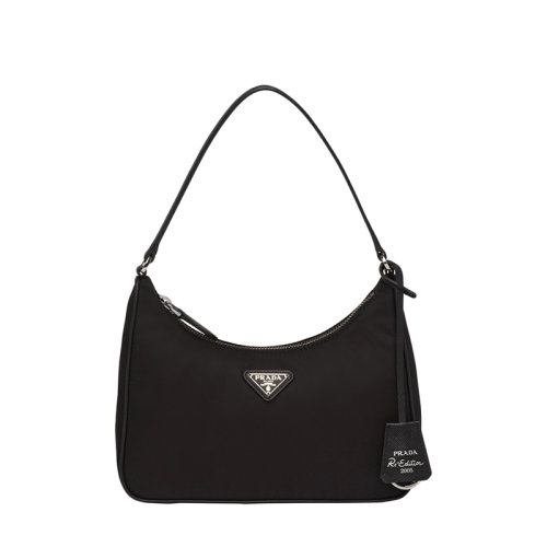PRADA/普拉達 22年新款Re-Edition2005系列 女士黑色迷你尼龍銀標(biāo)鑰匙扣腋下包1NE204_R064_F0002