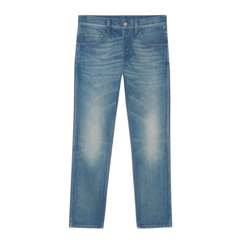 GUCCI/古馳  男裝 服飾 藍色棉質(zhì)休閑百搭休閑褲 男士牛仔褲褲裝