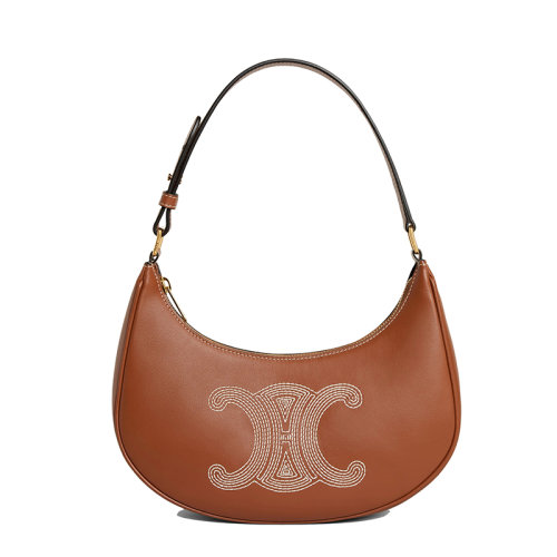 CELINE/賽琳 22新款A(yù)VA系列限定七夕膠囊系列 女士黃褐色光滑牛皮革TRIOMPHE刺繡單肩手提腋下包193953EFS.04LU