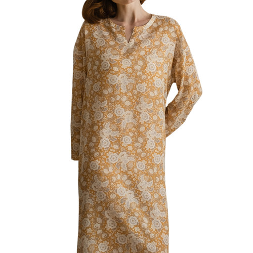 GeleiStory/GeleiStory 回歸生活取悅自己休閑居家系列圓領(lǐng)長(zhǎng)袖睡裙天絲真絲棉混紡 女裝＞女士睡衣/家居服＞女睡衣/家居服