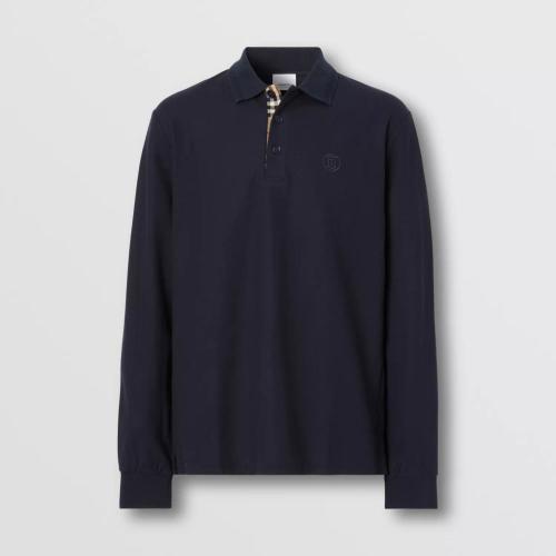  BURBERRY 22年秋冬 男士 長袖專屬標識裝飾珠地網眼布棉質 Polo 衫 80602891