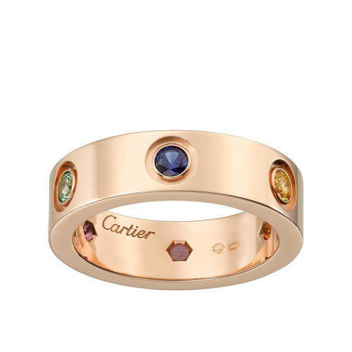 CARTIER/卡地亞 經(jīng)典款LOVE 18K金玫瑰金戒指 鑲嵌藍(lán)寶石，石榴石，紫水晶 B4087800