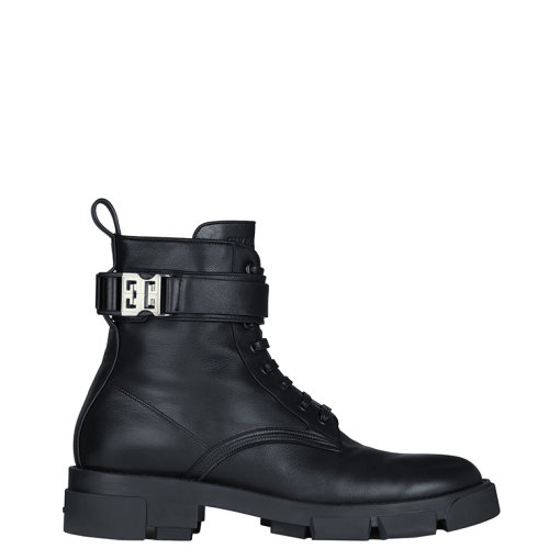 Givenchy/紀梵希      Terra系列 男士黑色光滑牛皮革4G LOGO搭扣系帶短靴BH603FH14A-001