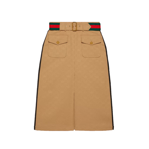 GUCCI/古馳 22秋冬新款 女士米色聚酯纖維混紡adidas x Gucci聯(lián)名系列提花半身裙702988ZAI222387