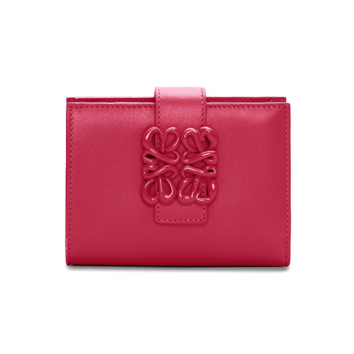 LOEWE/羅意威 23春夏新款 Anagram系列 女士中號(hào)寶石紅釉小牛皮同色系標(biāo)志按扣開(kāi)合錢(qián)包C821W63X01-8603