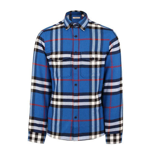 Burberry/博柏利 男士藍白色純棉格紋長袖襯衫