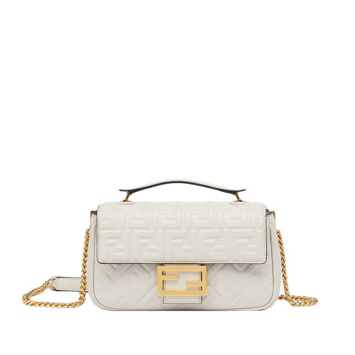FENDI/芬迪 22春夏新款Baguette系列 女士中號(hào)米色小牛皮雙F印花鏈條單肩包法棍包8BR793AH9CF1BZ0