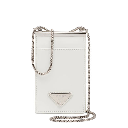 PRADA/普拉達(dá) 22年新款 女士白色三角銀標(biāo)銀鏈垂直款單肩卡包1MR022年_ZO6_F0002
