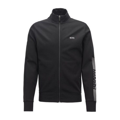 HUGO BOSS/雨果波士  男裝 服飾 黑色logo印花拉鏈長袖休閑運(yùn)動衫短款外套男士夾克