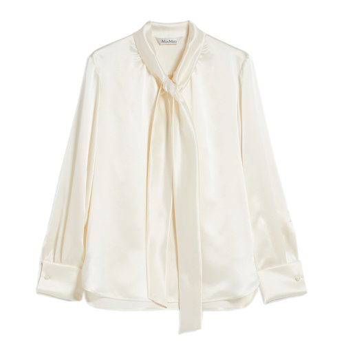 MaxMara/麥絲瑪拉 22年秋冬新款 TENEBRE系列 女士象牙白色真絲圍巾襯衫1116082906032