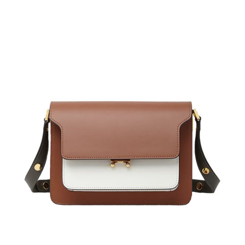 MARNI/瑪尼 20 TRUNK系列 棕色白色雙色拼接 小牛皮經(jīng)典風琴包 斜挎單肩包 SBMPN09UC3LV583Z1Q24