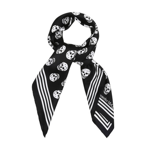 Alexander McQueen/亞歷山大麥昆 女士骷髏頭圖案桑蠶絲圍巾絲巾方巾 590929 3001Q