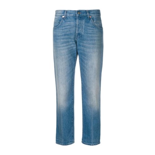 GUCCI 古馳  女裝 服飾 藍(lán)色棉質(zhì)直筒長(zhǎng)褲女士牛仔褲