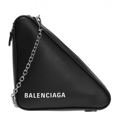 Balenciaga/巴黎世家 女士皮質(zhì)時尚皮質(zhì)三明治三角包鏈條單肩斜挎包 516666 C8K02 黑黑色