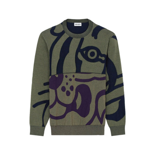 KENZO/高田賢三 男士棉質(zhì)超大造型K-Tiger圓領(lǐng)長(zhǎng)袖針織衫毛衣 5PU640 3TC