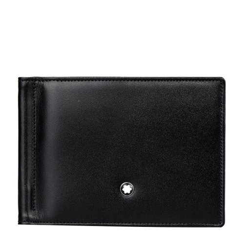 MontBlanc/萬(wàn)寶龍 男士大班系列黑色牛皮6片格配金屬票夾錢夾