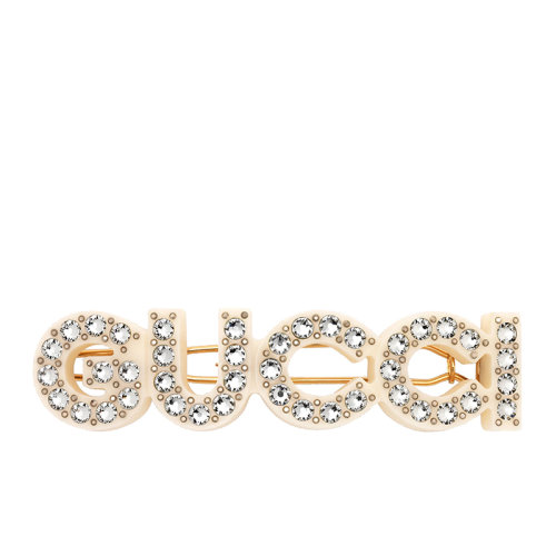 GUCCI/古馳  象牙樹脂Gucci徽標(biāo)水晶發(fā)卡?657510I63258518