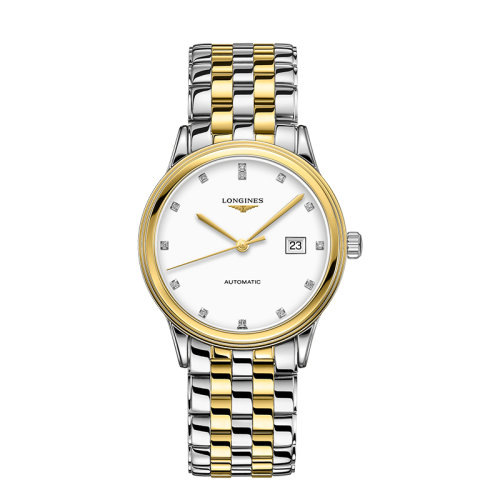LONGINES/浪琴  軍旗系列精鋼和黃色PVD涂層鑲鉆白色表盤自動(dòng)機(jī)械男士腕表40毫米L4.984.3.27.7