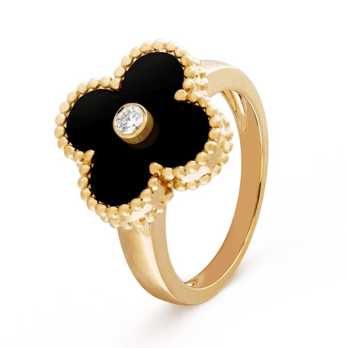 Van Cleef & Arpels/梵克雅寶 經(jīng)典款Vintage Alhambra復古黑色瑪瑙四葉草戒指 VCARA41000