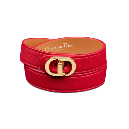 DIOR/迪奧 22新款 30 MONTAIGNE系列 女士紅色小牛皮配鍍金金屬雙環(huán)手環(huán)B1760WOMCM_D06R