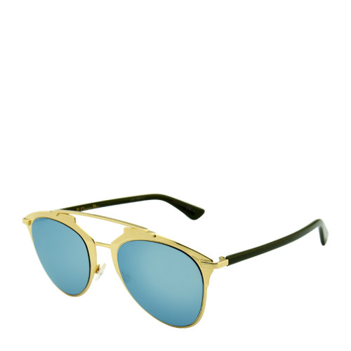 DIOR/迪奧 個性 復(fù)古 金色鏡框 藍色反光鏡片 女士 太陽鏡 合金 全框 墨鏡 眼鏡 DIORREFLECTED 52mm DIOR 迪奧