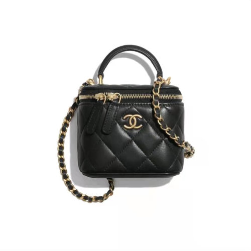 CHANEL/香奈兒 小型盒子鏈條包 經(jīng)典Logo單肩斜挎包 小羊皮 女包 黑色 AP2198 B05810 94305