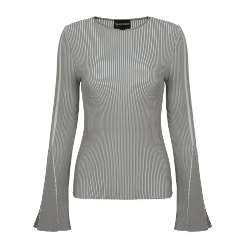 Emporio Armani/安普里奧阿瑪尼 灰色 女士條紋紋理喇叭袖修身針織衫 3H2MWH-2M31Z-0756