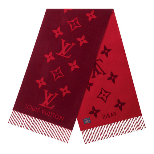 Louis Vuitton/路易威登新款 REYKJAVIK系列 女士櫻桃色羊絨老花圍巾M75505