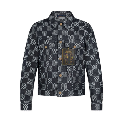 Louis Vuitton/路易威登 22年秋冬新款 DISTORTED DAMIER系列 男士靛藍(lán)色純棉棋盤格紋圖案牛仔夾克1A8WBI