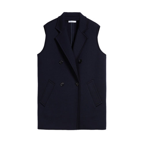 MaxMara/麥絲瑪拉 22年秋冬新款 HOT系列 女士海軍藍(lán)色羊毛針織雙排扣開(kāi)衫無(wú)袖夾克1316032906001