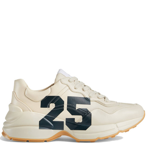 GUCCI/古馳 女士象牙色皮革帶有“ 25”字樣Rhyton運動鞋6633402SH009522