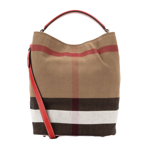 BURBERRY/博柏利【千頌伊同款】女士棕色棉麻混紡經典格紋拼接單肩包斜挎包手提包女包 3945728