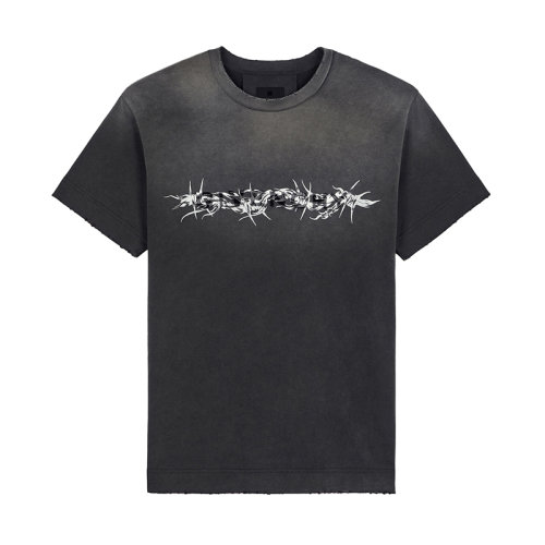 Givenchy/紀梵希 男士黑色棉質(zhì)超大版型GIVENCHY鉤刺網(wǎng)復古T恤BM716Y3Y6B-001-BAR