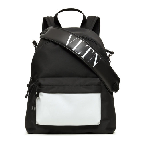 Valentino/華倫天奴 VLTN系列男士黑色尼龍經(jīng)典字母徽標(biāo)印花裝飾拉鏈開合雙肩包手提包旅行包背包男包 WY2B0A98-HQH-0NO【預(yù)售3-4周發(fā)貨】