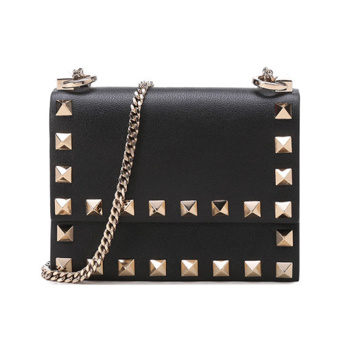 Valentino/華倫天奴 【22春夏新款】 女士皮革鉚釘裝飾單肩斜挎包鏈條包 XW2P0X05BOL