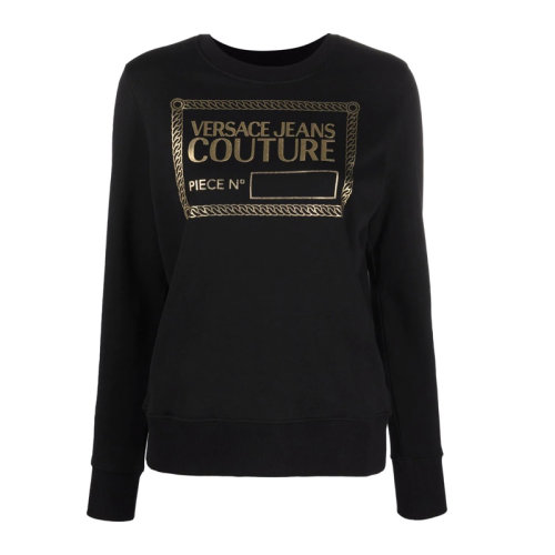 VERSACE JEANS/范思哲牛仔 女士黑色棉質(zhì)混紡彈性纖維經(jīng)典字母徽標(biāo)印花裝飾圓領(lǐng)長袖上衣衛(wèi)衣運(yùn)動(dòng)衫套頭衫 71HAIT12-CF00T-G89