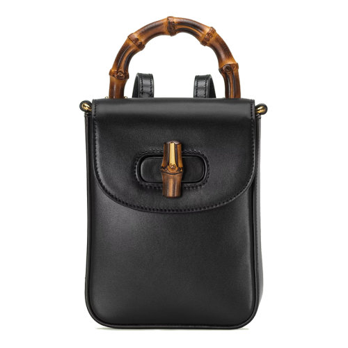 GUCCI/古馳 22新款Gucci Love Parade系列 女士迷你黑色皮革飾面竹節(jié)手柄竹制金色細節(jié)肩背手提包702106UZY0T1000