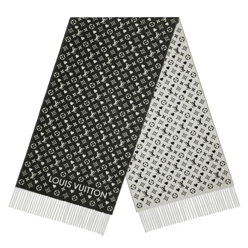Louis Vuitton/路易威登新款 GAME ON系列 女士黑色羊絨字母印花圍巾MP2907