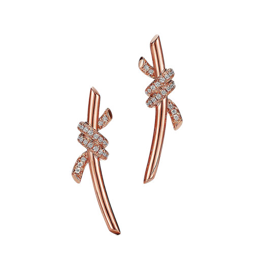 Tiffany & Co./蒂芙尼 22春夏新款 Knot系列 18K金 玫瑰金色 鑲鉆繩結(jié)耳釘69526144